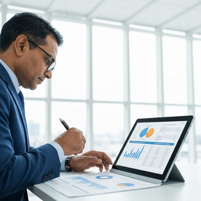 Person analyzing financial charts on a tablet, representing financial modeling in event planning