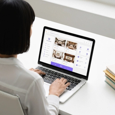 Person using event planning software on a laptop, showing collaboration features